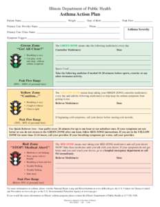 Illinois Department of Public Health  Asthma Action Plan Patient Name__________________________________ Weight ______ Date of Birth ______________ Peak Flow ______________ Primary Care Provider Name _____________________