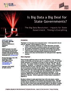 Is Big Data a Big Deal for State Governments? The Big Data Revolution – Impacts for State Government – Timing is Everything
