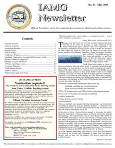 IAMG Newsletter No. 82 May[removed]Ofﬁcial Newsletter of the International Association for Mathematical Geosciences