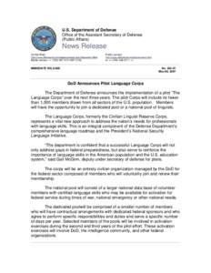 U.S. Department of Defense Office of the Assistant Secretary of Defense (Public Affairs) News Release On the Web: