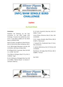 INFC/BHW SINGLE BIRD CHALLENGE Update By David Black Corrections Hopefully the following are the final