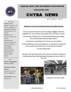 CENTRAL NEW YORK BLUEGRASS ASSOCIATION  WWW.CNYBA.COM CNYBA NEWS N O V E M B E R