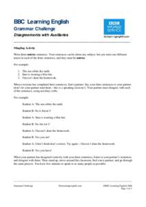 BBC Learning English Grammar Challenge Disagreements with Auxiliaries _________________________________________________ Mingling Activity Write three untrue sentences. Your sentences can be about any subject, but you mus