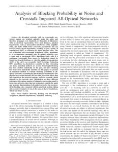 SUBMITTED TO JOURNAL OF OPTICAL COMMUNICATIONS AND NETWORKING  1 Analysis of Blocking Probability in Noise and Crosstalk Impaired All-Optical Networks