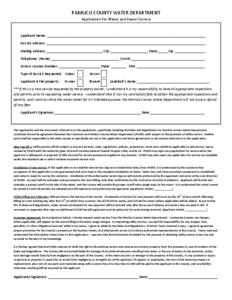 PAMLICO COUNTY WATER DEPARTMENT  Application For Water and Sewer Service  Applicant Name: ____________________________________________________________________________________  Service Address: ____________