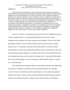 Comprehensive Deliberation: Democratic Reasoning Across Religious Difference Benjamin Hertzberg, July 18, 2013 **Draft Version, Please do not cite without permission** 1