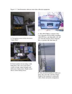 Figure 1-3. Interferometric sidescan sonar data collection equipment.  A. Navigation screen in the electronics 