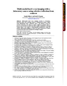 Multi-modal hard x-ray imaging with a laboratory source using selective reflection from a mirror Daniele Pelliccia* and David M. Paganin School of Physics, Monash University, Victoria 3800, Australia *