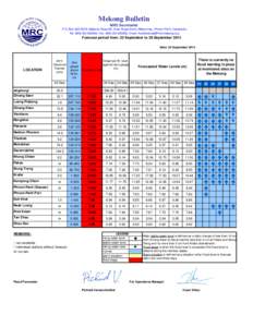 Mekong Bulletin MRC Secretariat P.O. Box 623 #576, National Road #2, Chak Angre Krom, Meanchey, Phnom Penh, Cambodia Tel: ([removed], Fax: ([removed], Email: [removed]  Forecast period from: 2