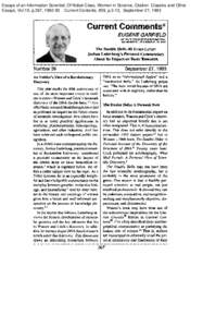 Essays of an Information Scientist: Of Nobel Class, Women in Science, Citation Classics and Other Essays, Vol:15, p.367, [removed]Current Contents, #39, p.3-12, September 27, 1993 Current Comments@  I