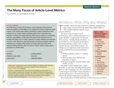 Special Section  The Many Faces of Article-Level Metrics Bulletin of the Association for Information Science and Technology – April/May 2013 – Volume 39, Number 4