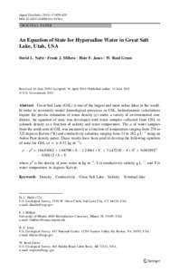 Aquat Geochem[removed]:809–820 DOI[removed]s10498[removed]z ORIGINAL PAPER An Equation of State for Hypersaline Water in Great Salt Lake, Utah, USA
