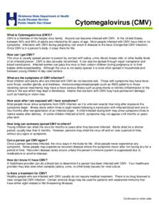 Oklahoma State Department of Health Acute Disease Service Public Health Fact Sheet Cytomegalovirus (CMV)