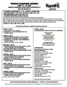 PADUCAH CHAMPAGNE REGIONAL JUNE 18 – 24, 2007 HARRAH’S RIVERFRONT EVENT CENTER, METROPOLIS, IL Split with Rockford, IL • 14 REGIONAL CHAMPIONSHIPS—7 K.O.—2 SWISS—5 CHOICE PAIRS • SIDE GAME SERIES #1: TUE. 9
