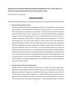 PROCEEDING OF STRATEGISING GENDER MAINSTREAMING WORKSHOP HELD ON 6TH MARCH, 2013 AT H.P. INSTITUTE OF PUBLIC ADMINISTRATION (HIPA), FAIRLAWN (SHIMLA[removed]List of Participants is at Annexure-A.
