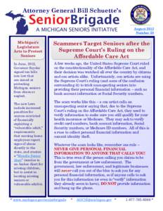 Attorney General Bill Schuette’s August 2012 Number 28 Michigan’s Legislature