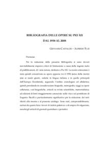 BIBLIOGRAFIA DELLE OPERE SU PIO XII DAL 1958 AL 2008 GIOVANNI CASTALDO – ALFREDO TUZI