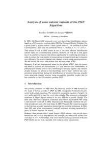 Analysis of some natural variants of the PKP Algorithm Rodolphe LAMPE and Jacques PATARIN PRISM - University of Versailles  In 1989, Adi Shamir [15] proposed a new zero-knowledge identication scheme