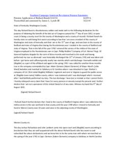 Southern Campaign American Revolution Pension Statements Pension Application of Richard Bunch S16334 fn10VA Transcribed and annotated by James L. Lynch III[removed]State of Kentucky Washington County