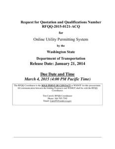 Request for Quotation and Qualifications Number RFQQ[removed]ACQ for Online Utility Permitting System by the
