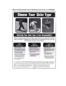 Monarch Rental Shop uses the following Type Chart to set bindings:  Monarch Ski and Ride School recommends use of the following chart to assess lesson level: Levels