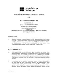 .  HUTCHISON TELEPHONE COMPANY LIMITED AND HUTCHISON 3G HK LIMITED SUBMISSION ON