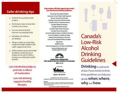 Safer drinking tips •	 Set limits for yourself and stick	 to them. •	 Drink slowly. Have no more than 	 2 drinks in any 3 hours.