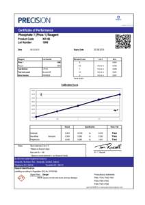 versionCertificate of Performance Phosphate 1 (Phos 1) Reagent Product Code Lot Number