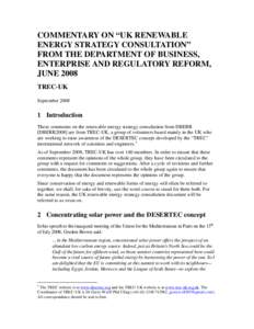 COMMENTARY ON “UK RENEWABLE ENERGY STRATEGY CONSULTATION” FROM THE DEPARTMENT OF BUSINESS, ENTERPRISE AND REGULATORY REFORM, J