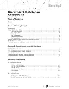 Starry Night High School Grades 9-12 Table of Contents Forward  Section 1: Getting Started