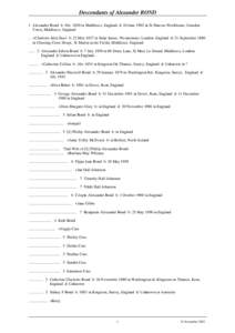 Descendants of Alexander BOND 1 Alexander Bond b: Abt[removed]in Middlesex, England d: 10 June 1902 in St Pancras Workhouse, Camden Town, Middlesex, England .. +Charlotte Julia Steel b: 22 May 1827 in Saint James, Westmins