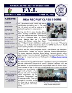 MICHIGAN DEPARTMENT OF CORRECTIONS  F.Y.I. VOLUME 25, ISSUE 8  Contents: