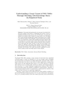 Understanding a Large Corpus of Web Tables Through Matching with Knowledge Bases – An Empirical Study Oktie Hassanzadeh, Michael J. Ward, Mariano Rodriguez-Muro, and Kavitha Srinivas IBM T.J. Watson Research Center