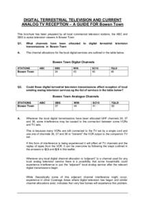 DIGITAL TERRESTRIAL TELEVISION AND CURRENT ANALOG TV RECEPTION – A GUIDE FOR SYDNEY, BRISBANE, MELBOURNE, ADELAIDE AND PERTH