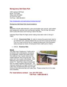 Toll-free telephone number / Tennessee / Bedroom / Rooms / Montgomery Bell State Park