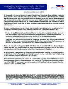 Investigaciones de Antecedentes Penales y del Empleo - Notificación Del Derecho a Presentar una Queja (actualizado el 20 de enero deEl Acta de Enmienda de Revisión Imparcial de 2014 del Distrito de Columbia( por