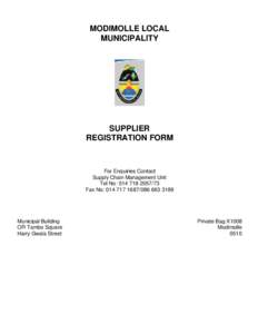 MODIMOLLE LOCAL MUNICIPALITY SUPPLIER REGISTRATION FORM