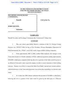 Case 4:09-cv[removed]Document 1  Filed in TXSD on[removed]Page 1 of 11 IN THE UNITED STATES DISTRICT COURT FOR THE SOUTHERN DISTRICT OF TEXAS