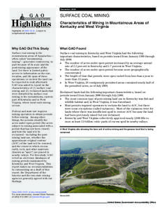 December[removed]SURFACE COAL MINING Accountability Integrity Reliability  Highlights