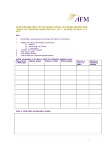 NOTIFICATION FORM FOR THE ISSUED CAPITAL OF ISSUING INSTITUTIONS UNDER THE FINANCIAL SUPERVISION ACT (WFT), AS MEANT IN PARTWFT Part 1 1.