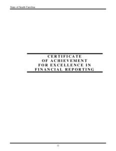State of South Carolina  CERTIFICATE OF ACHIEVEMENT FOR EXCELLENCE IN FINANCIAL REPORTING