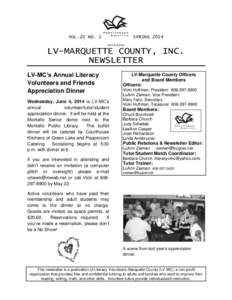 VOL.20 NO. 1  SPRING 2014 AFFILIATE  LV-MARQUETTE COUNTY, INC.