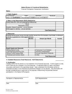 Alaska Division of Vocational Rehabilitation Financial Participation Assessment Certification Name: 1. Public Support: SSI/SSDI: Food Stamps: