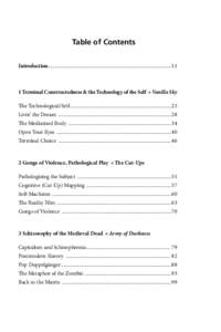 Table of Contents Introduction................................................................................................11 1 Terminal Constructedness & the Technology of the Self → Vanilla Sky The Technological/S