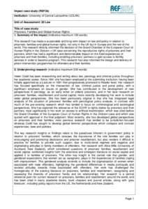 Impact case study (REF3b) Institution: University of Central Lancashire (UCLAN) Unit of Assessment: 20 Law Title of case study: Prisoners, Families and Global Human Rights 1. Summary of the impact (indicative maximum 100