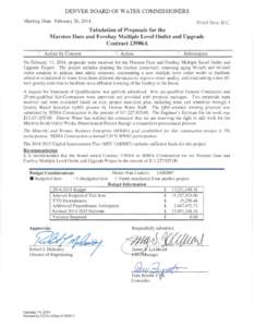 Board of Commissioners Agenda (Feb. 26, 2014): Tabulation of Proposals for the Marston Dam and Forebay Multiple Level Outlet and Upgrade