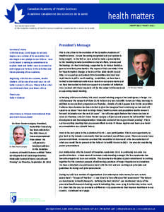 Canadian Academy of Health Sciences Académie canadienne des sciences de la santé health matters  the online newsletter