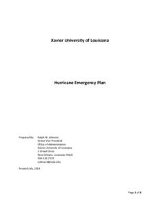 Xavier University of Louisiana  Hurricane Emergency Plan Prepared By: