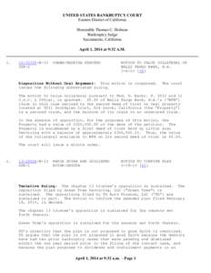 UNITED STATES BANKRUPTCY COURT Eastern District of California Honorable Thomas C. Holman Bankruptcy Judge Sacramento, California April 1, 2014 at 9:32 A.M.