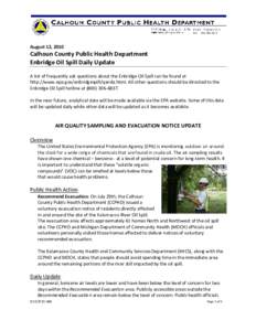 Calhoun County Publich Health Dept. Enbridge Oil Spill Daily Update - August 12, 2010